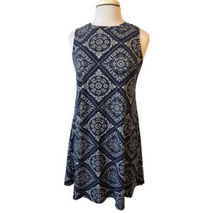 Fortune Ivy Blue Floral Sleeveless Shift Dress Women's M Boho Bandana Cottage
